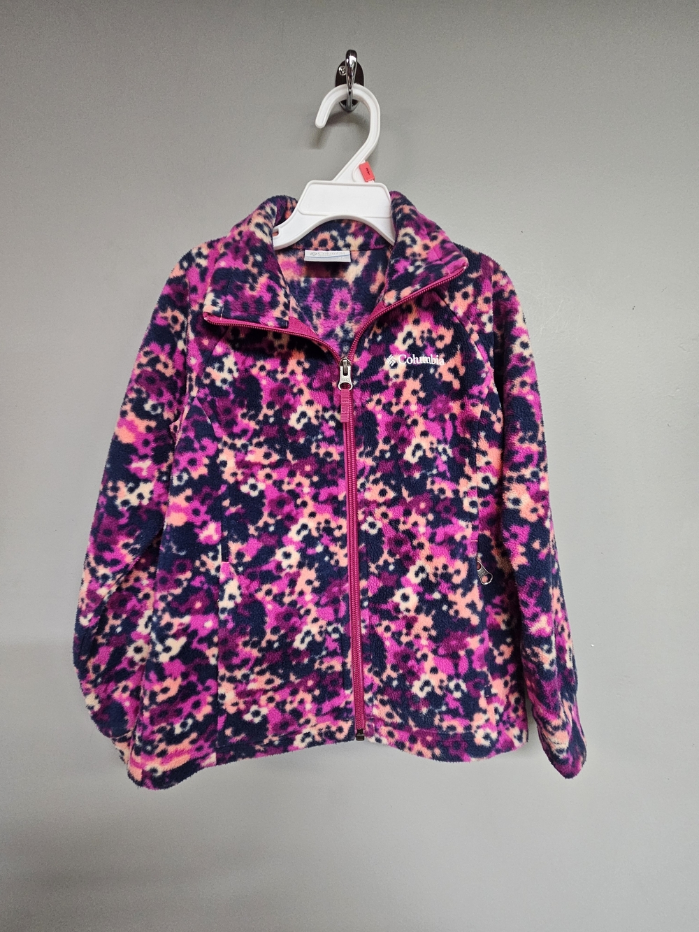 Columbia Kids' Xs 6 6x Pink Purple Abstract Floral Design Fleece Jacket